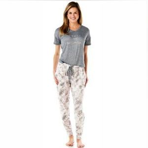 Danskin Trust The Universe Pajamas Top Shirt PJ Grey Gold Cursive Lounge Sleep